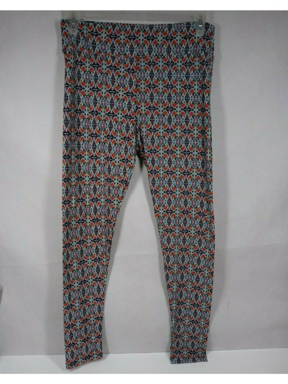 New LuLaRoe Tall & Curvy Leggings Blue With Orange & Black Mosaic Designs